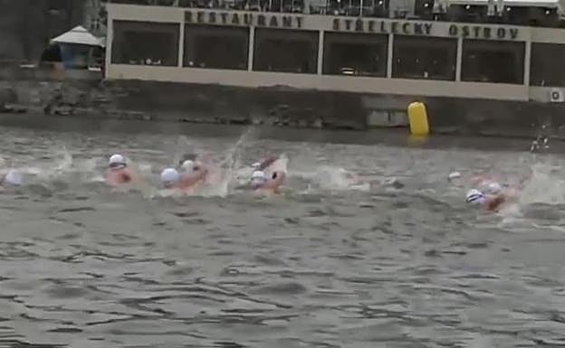 Cientos de nadadores desafían las gélidas aguas del río Moldava en Praga